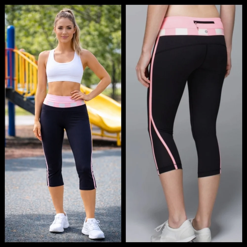 Lululemon Up The Pace Black & Pink Cropped Leggings Size 4